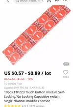 Módulo de botón táctil TTP223, interruptor capacitivo de bloqueo automático/sin bloqueo, sensor de modificación de un solo canal, 10 Uds.