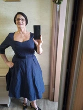 Dress Women Square Collar A-Line Backless Sexy Capucines Vintage Autumn 3/4-Sleeve Dot Print