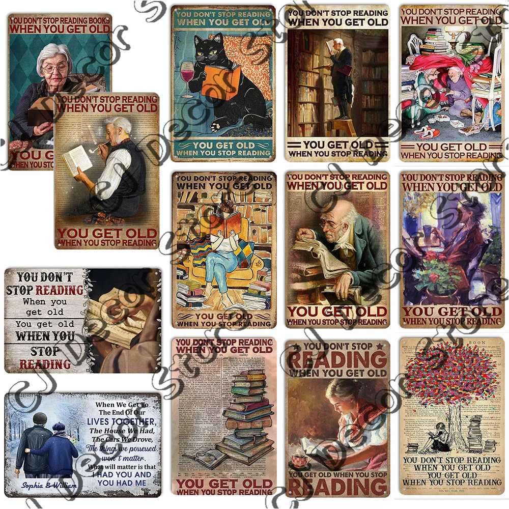 You Don’t Stop Reading When Get Old Licenses Plate Plaque Metal Vintage Tin Sign Decor for Bar Pub Man Cave Club Decoration |