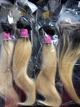 Facebeauty-mechones de pelo liso Remy brasileño degradado, rubio oscuro, 1B 613, paquete de 3/4 con cierre Frontal de malla de 13x4, pieza media gratis