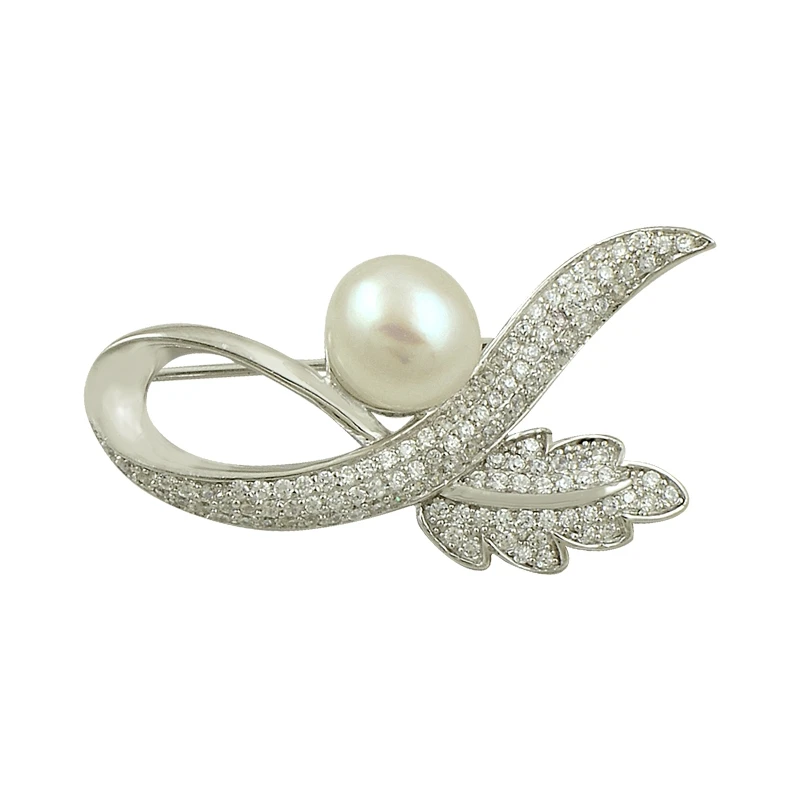 

Silver 925 Sterling Pearl & Zircon Crystal Brooch