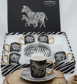 

Acar Zebra Patterned Gold Detailed Porcelain Coffee Cup Set 12 Pieces (6 PEOPLE)
