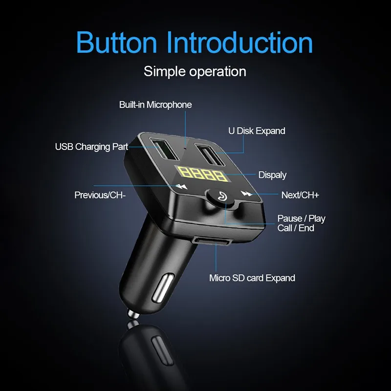 Автомобильный беспроводной Bluetooth fm-передатчик Громкая связь аудио приемник Универсальный Авто MP3 плеер быстрое зарядное устройство поддержка голосовой навигации