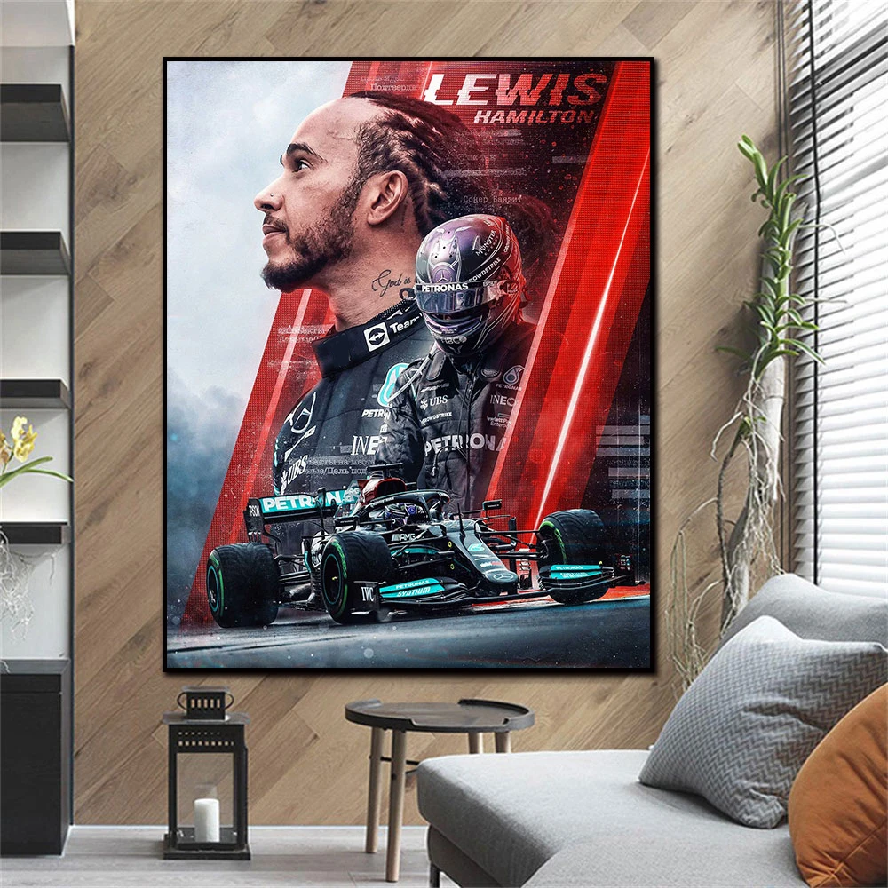 Lewis Hamilton Poster F1 Racing Art Decor Art Poster 24x36 Multi-Color  Square Adults Poster Time