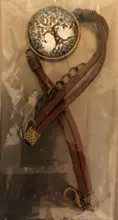 Pulsera de cuero con forma de árbol de la vida, joyería redonda hecha a mano, bóveda de vidrio con foto, novedad de 2018