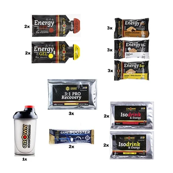 

Crown Sport Nutrition, Pack Endurance PRO, Pack of 22 products + Shaker PRO 500 for triathlon, cycling, Trail Running, Marathon