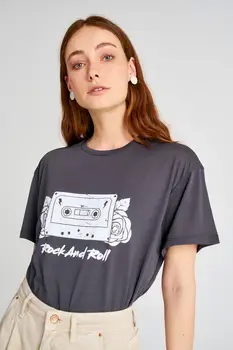 

Trendyol Printed Boyfriend Knitted T-Shirt TWOSS20TS0899