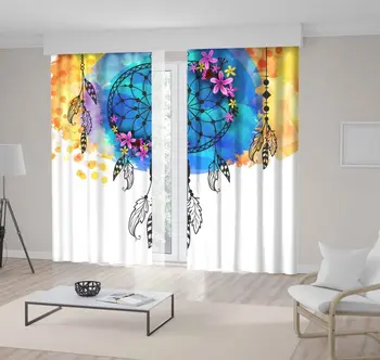 

Curtain Boho Style Dreamcatcher Colorful Grunge with Tribal Elements Feathers Beads Flowers Yellow Blue Black Pink Art Print