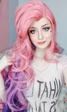 L-Email Wig Lol Seraphine Cosplay Pink Hair-Game Wave Heat-Resistant Straight Loose Synthetic
