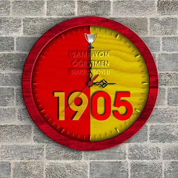 

Personalized Yellow Red Champ Teacher Wood Wall Clock