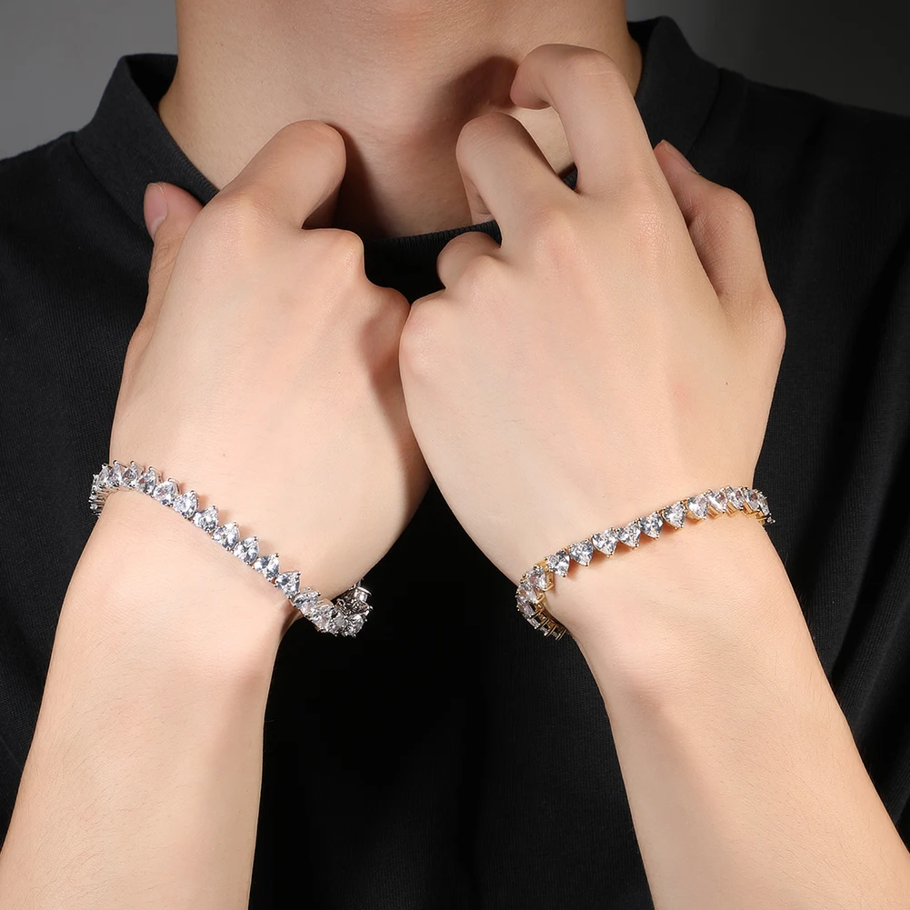 THE BLING KING Vintage Heart 7mm Tennis Bracelet Prong Setting CZ Luxury Iced Out Shiny Cubic Zirconia Necklace Hiphop Jewelry