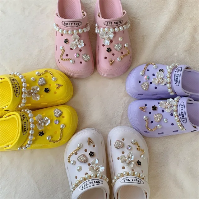 Cute Luxury Shoes Accesories Rhinestone Bling Croc Charms Set Chain Crocs  Shoe Decorations Diy Buckle Pearl Shoes Flower New