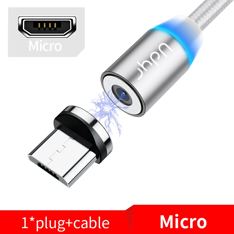 For Micro sliver Udyr 2 м Магнитный Micro USB кабель для iPhone samsung Android мобильный телефон Быстрая зарядка usb type C кабель магнит зарядное устройство провод шнур - Цвет: For Micro sliver