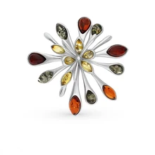 Серебряная брошь с янтарем SUNLIGHT проба 925