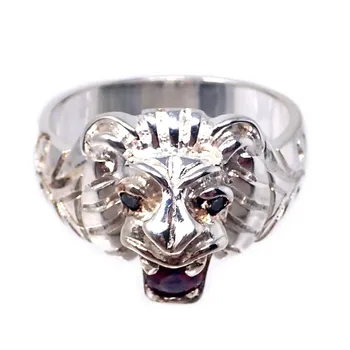

Stamp 925 Sterling silver m lion head cubic zirconia fuchsia size 26 [AB7225]