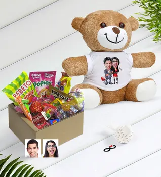 

Personalized Valentine Caricature Of Nostalgic Lezzetler Plush Teddy Bear Gift Seti-1