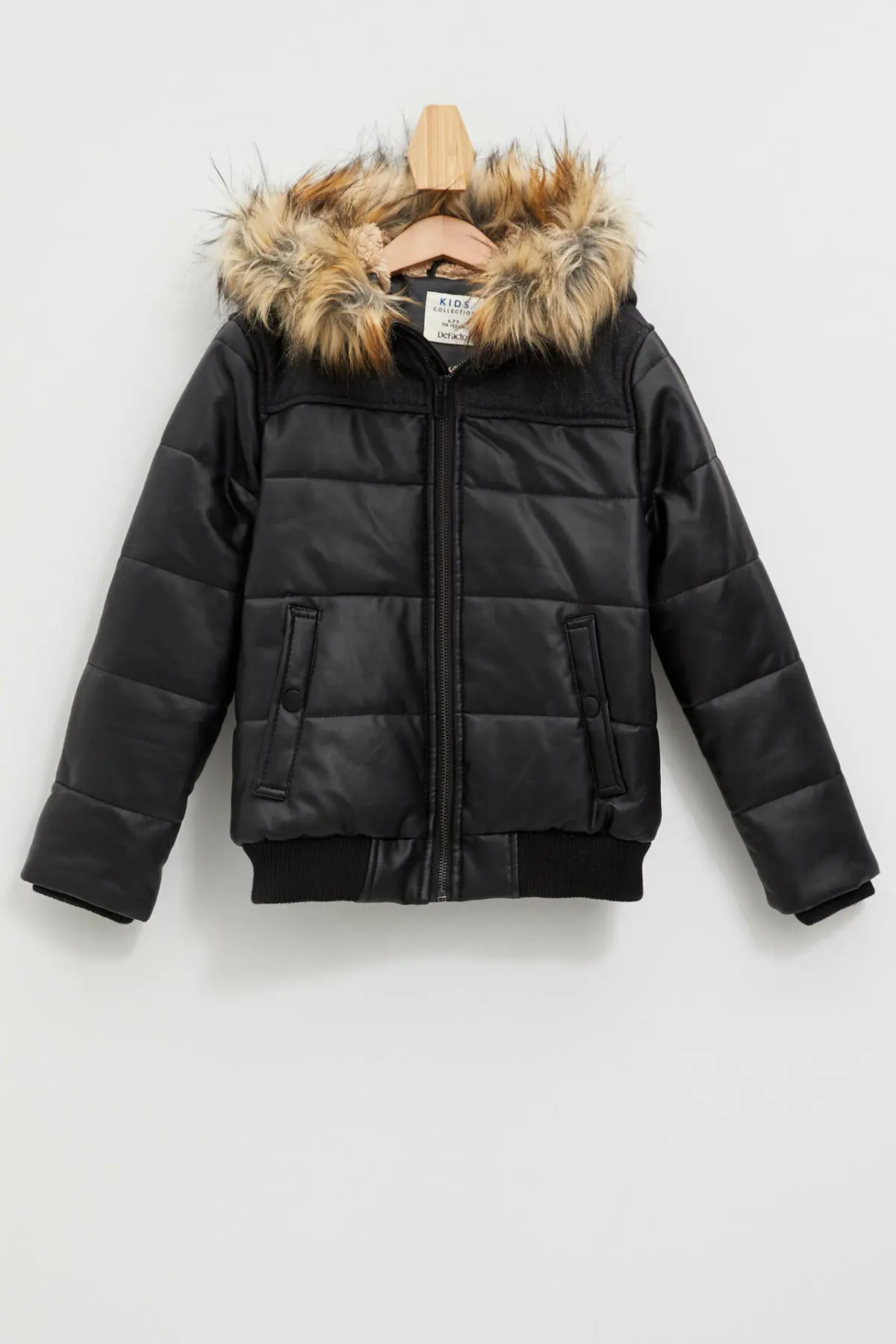 

DeFacto Boy Fashion Wool Hooed Zipper PU Jacket Winter Children Jackets Kids Warm Outerwear Boys Thicken Clothes - K8511A619WN