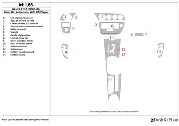 

Interior lining for Acura RSX 2002-UP. Set L66.