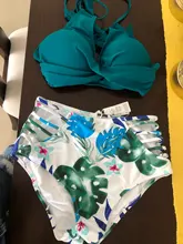 Swimsuits Bikini-Sets Teal Floral Two-Pieces SEASELFIE High-Waist Women Sexy Beach Lace-Up