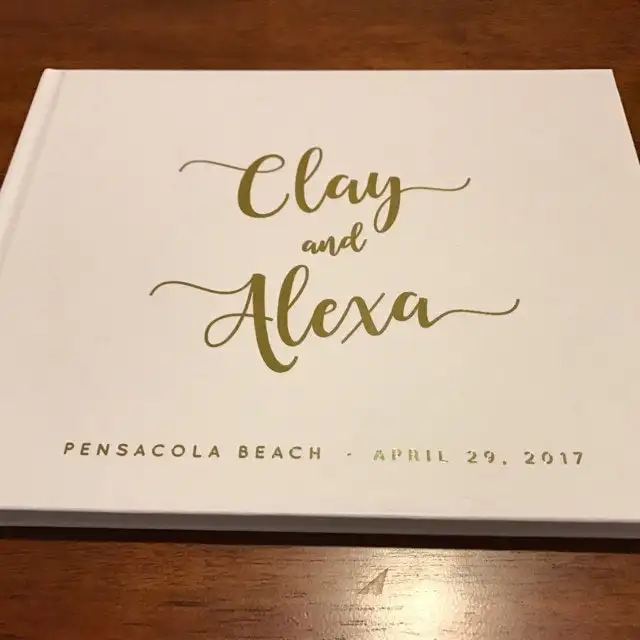 Personalized Wedding Guest Book,landscape guestbook photo album Navy Gold Foil hardcover signature book wedding journal
