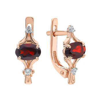 

Gold earrings with cubic zirconia and Garnet sunlight sample 585 test
