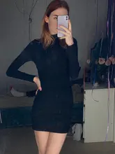 Short-Dress Wear Tight Long-Sleeve High-Collar Sexy Black Mini Sports Womens Summer