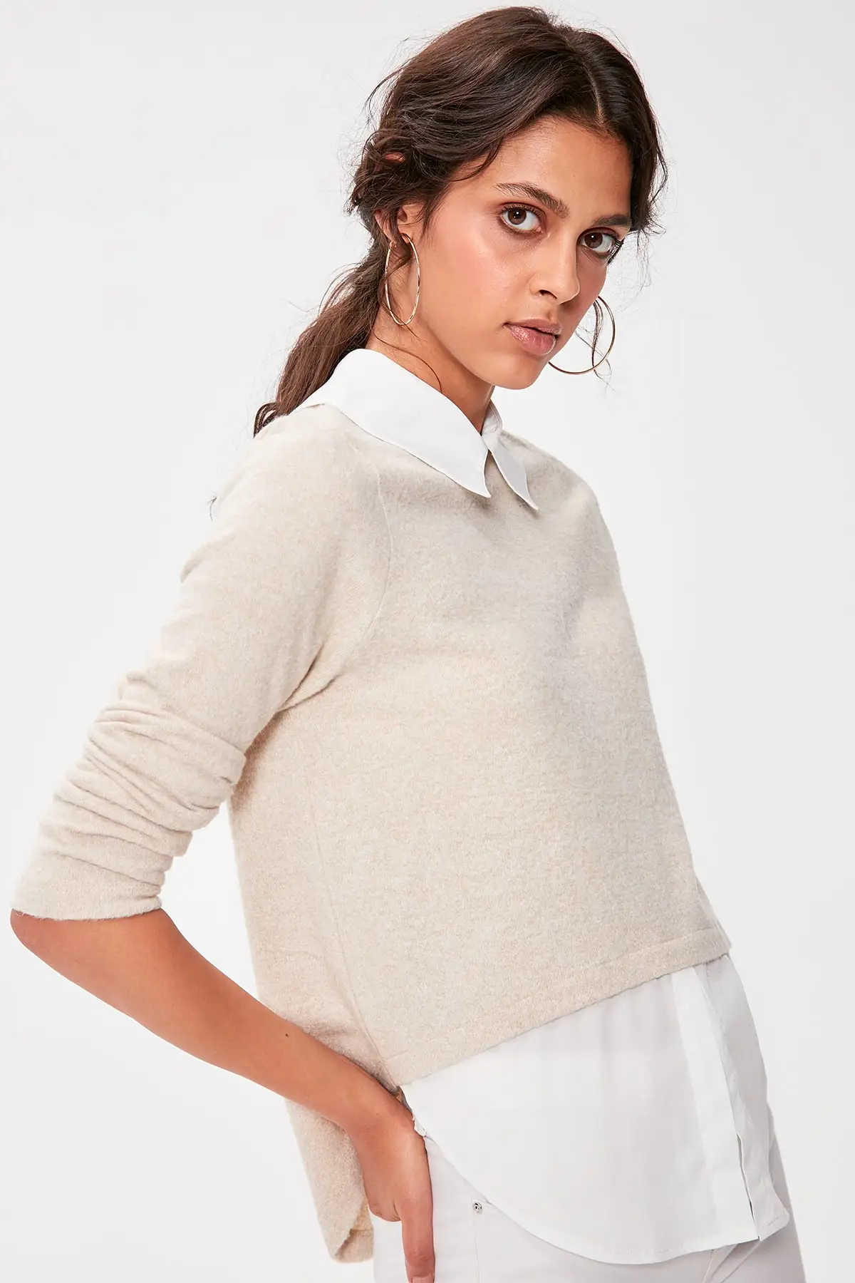 Trendyol Camel рубашка воротник трикотажная блузка TWOAW20BZ0613
