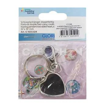 

61633024 key ring with double sided pendant-heart cabochon, silver color, 32x32mm Gloria ex