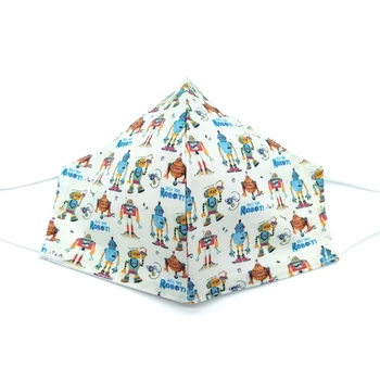 

Child mask for girl and child, washable and reusable with filter opening, robot drawings.