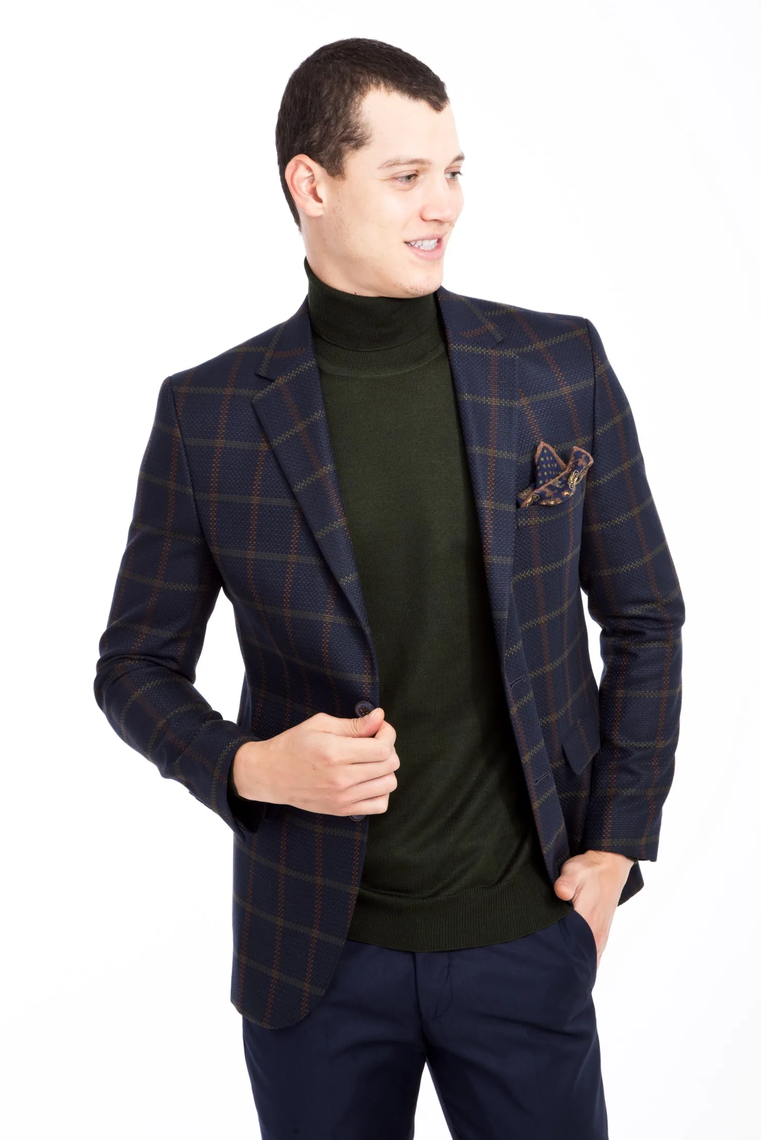 Kigili Slim Fit Повседневный однобортный клетчатый блейзер с 2 пуговицами Easycare полиэстеровый клетчатый рисунок Сделано в Турции Arm Green