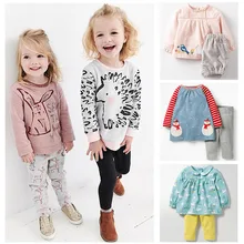 Новинка года, Осенние комплекты одежды для маленьких девочек брендовая качественная футболка с длинными рукавами из хлопка для девочек, штаны комплекты детской одежды из 2 предметов