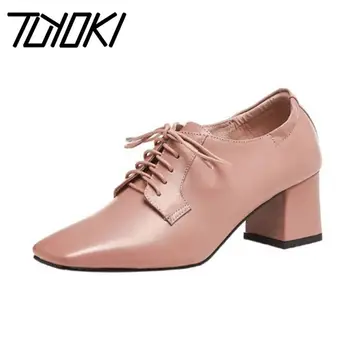 

Tuyoki Women Pumps Real Leather Lace Up Spring Simple Shoes Woman Casual Square Toe Daily Work Party Pumps Footwear Size 34-39