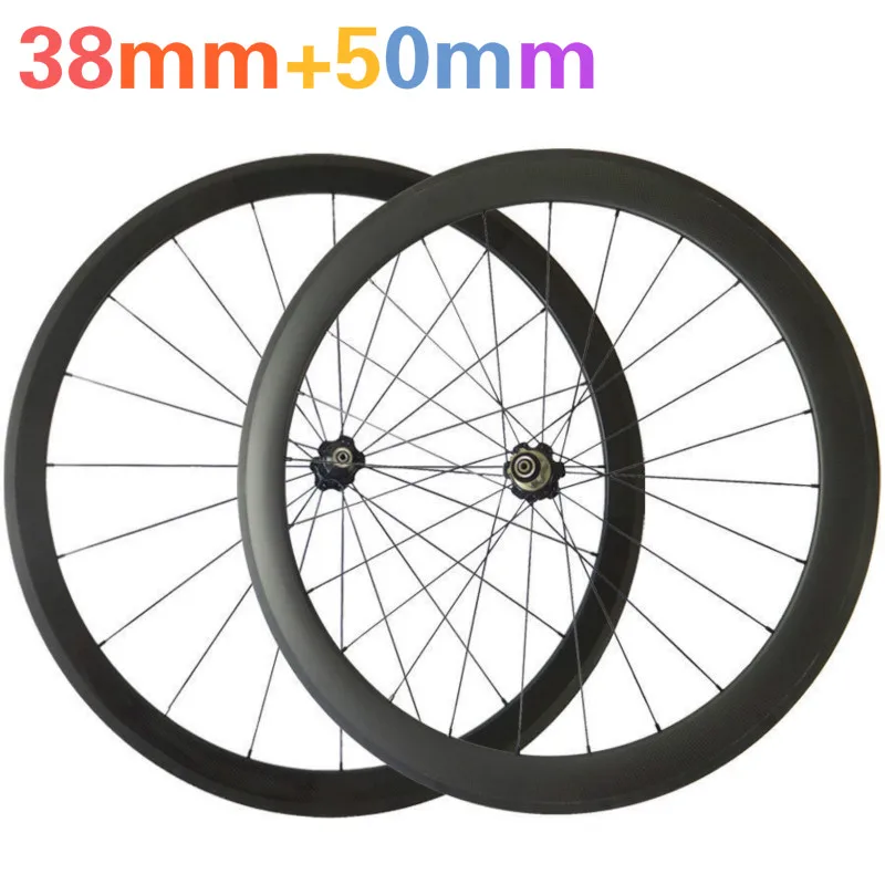 Excellent 38+50 45+50 50+60 700C Rim Combination Wheels-Clincher Road-Bike-Carbon Bicycle 700C UD 3K 12K 23-25mm-Width U Shaped Rims 1