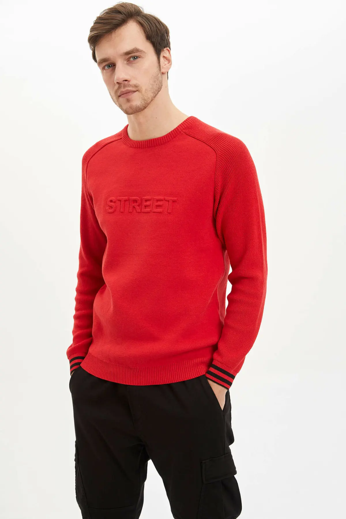 

DeFacto Man Winter Red Knitted Sweaters Men Casual O-neck Tops Male Loose Pullover Top Cloth-L7978AZ19WN