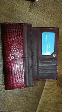 DICIHAYA-Billetera de piel genuina con doble cremallera para mujer, cartera de mano roja con patrón de cocodrilo