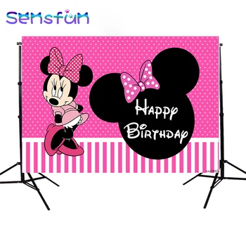 

Sxy1692 Custom Pink Polka Dots Minnie Mouse Backdrop Girls 1st Birthday Party Photography Backgournd for Photo Studio Photophone