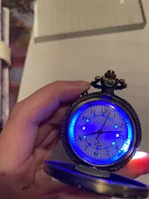 Collar de Flash Led azul luminoso, reloj Vintage único de bronce/plata/oro, motor locomotor, reloj de bolsillo de cuarzo noctilucente