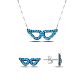 

Kutaydan Nano Turquoise Gemstone Wing 925 Sterling Silver Set Made in Turkey