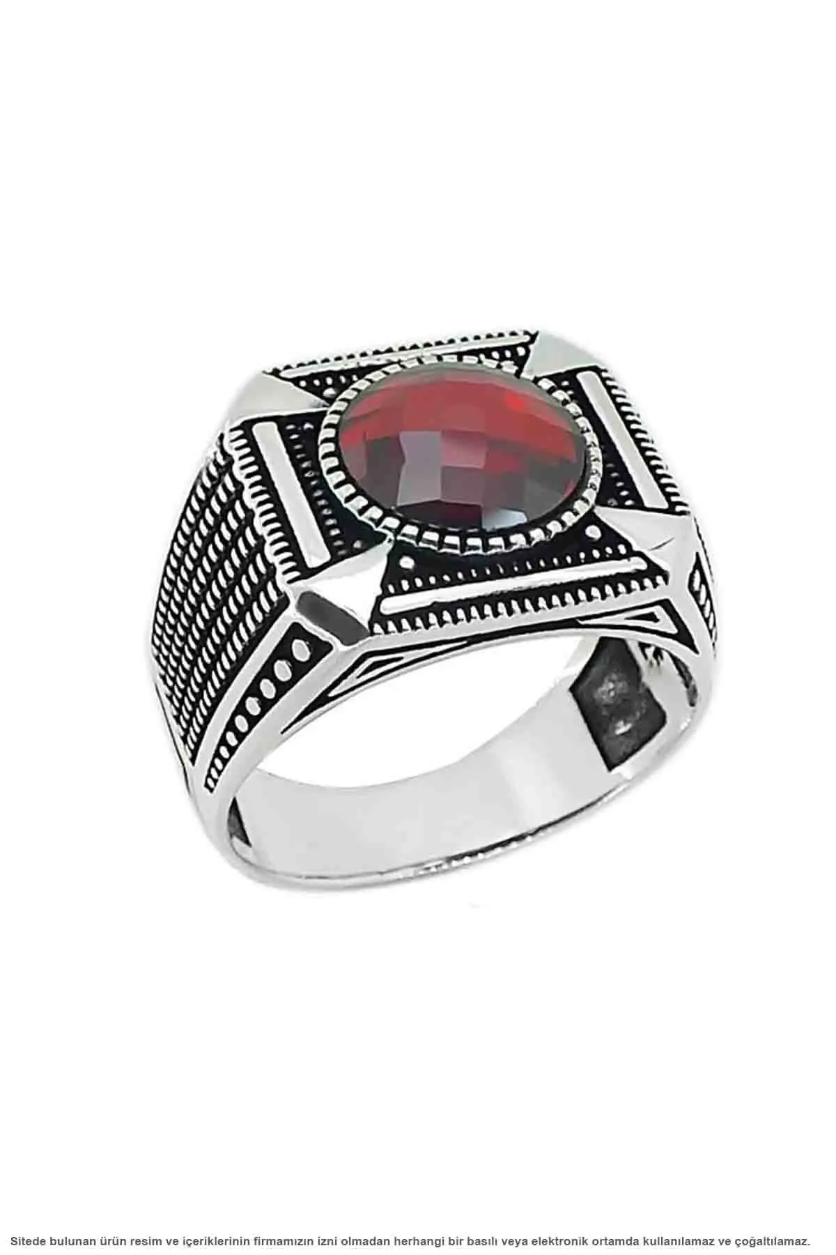 

Silver Red Zircon Stone Mens Ring