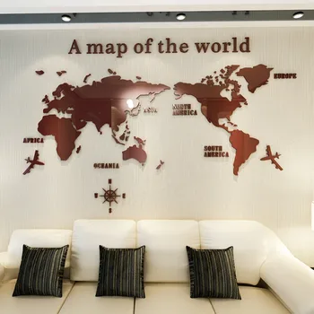 

Coffee 3D Acrylic Large World Map Wall Sticker Decal For House Decoration Living Room Stickers Bedroom Home Decor Wallpaper