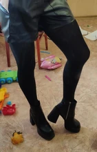 Zapatos de punta redonda con cremallera para mujer, tacones de plataforma de Botines de Cuero de tacón super alta gruesa, moda europea y americana