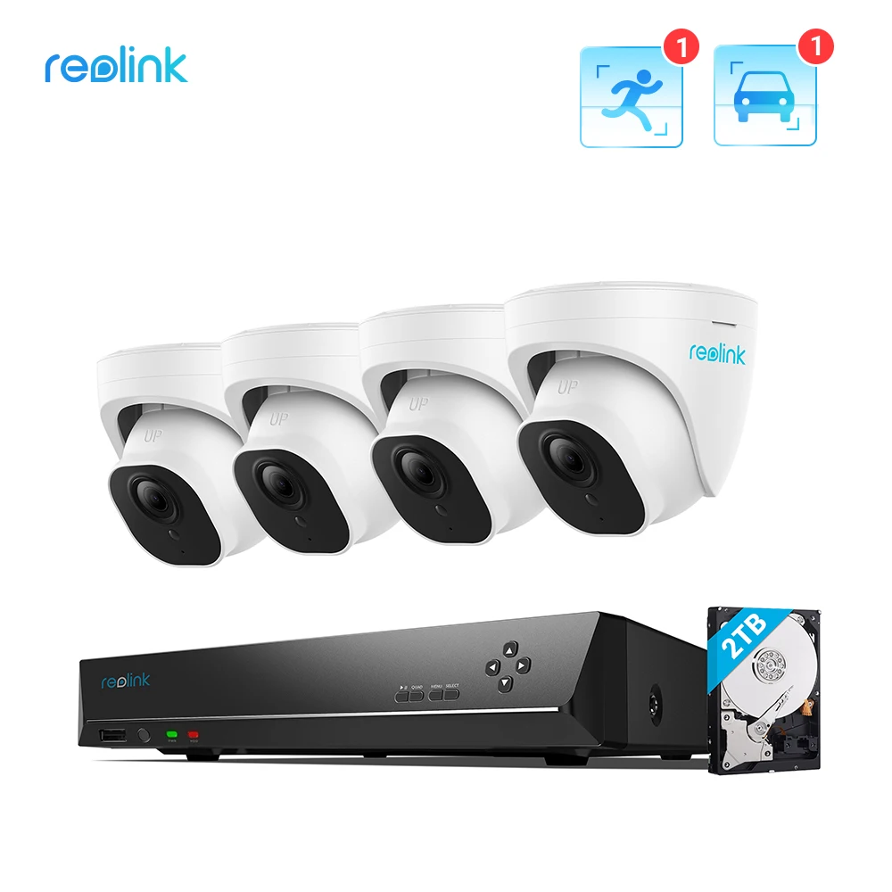 Reolink Smart POE NVR Kit 4K Ultra HD 24/7 Recording 2TB HDD Featured with Human/Car Detection Home Security System RLK8-820D4-A