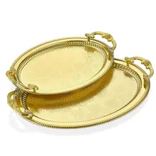 

Authentic Double Metal Serving Tray Sets, Gold Silver Creative Household Kitchenware Household Fruit Dessert Storage Gift Tray