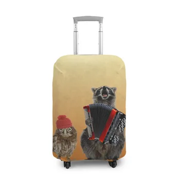

Cover for suitcase 3D raccoon, owl and accordion