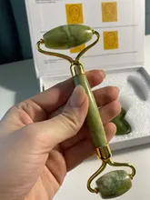 Rodillo masajeador Facial raspado Guasha Natural, doble cabezal, piedra de Jade, Estiramiento Facial, cuerpo, cuello delgado, herramientas de masaje de elevación fina