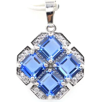 

31x21mm New Silver Pendant Square Created Violet Tanzanite Zircon Bright Cubic Zirconia Fashion Pendant Necklaces for Women