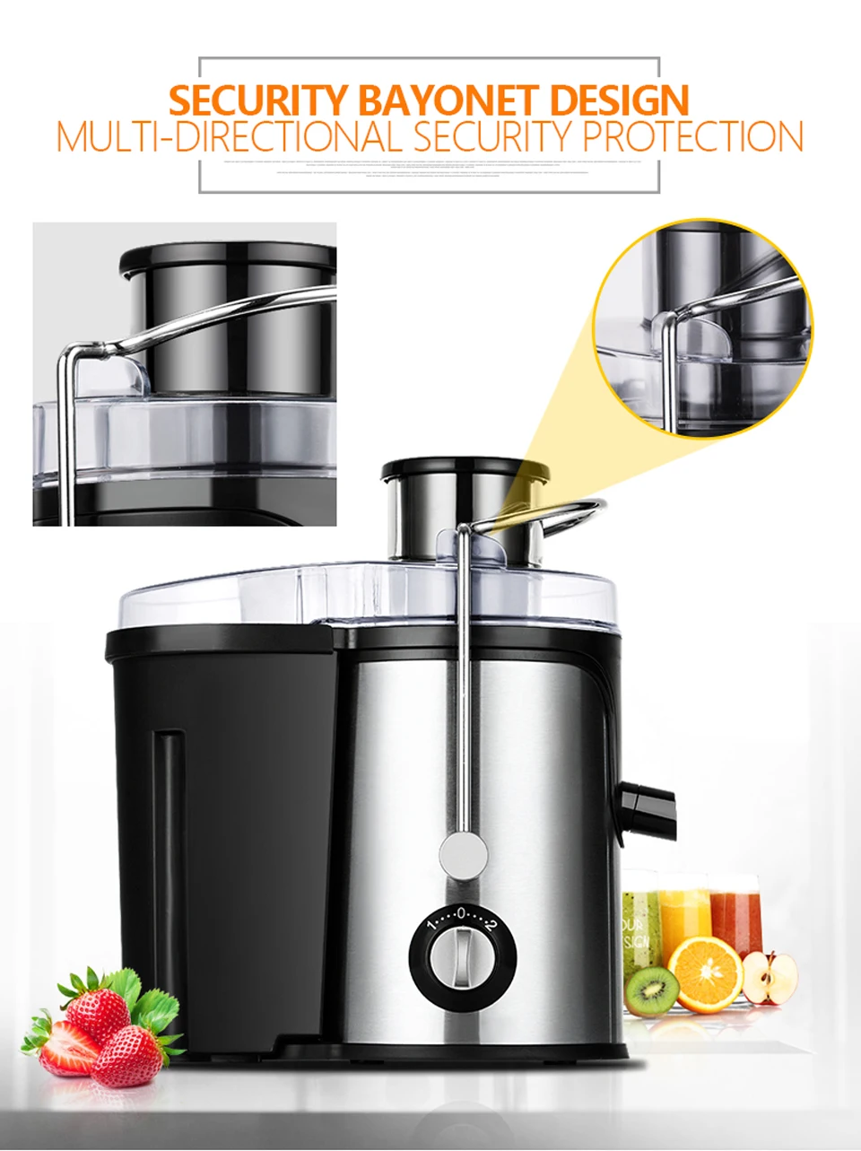 Juice Extractor High Speed for Fruit and Vegetables Dual Speed Setting Centrifugal Fruit Machine with Juice Jug