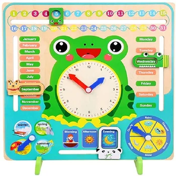 

7-in-1 Vertical Learning Weather Time Calendar Clock Toy Teaching Clocks Multi-Functional Wooden Board Clock Gifts for Toddlers