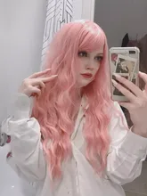 Pink Wigs Bangs Synthetic-Wig Wavy Hair Lolita Cosplay American Alan Eaton Long Women