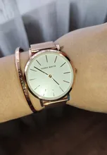 La Rosa Oro 1 Set pulsera reloj del cuarzo de Japón creativo diseño impermeable de malla de acero inoxidable relojes reloj femenino